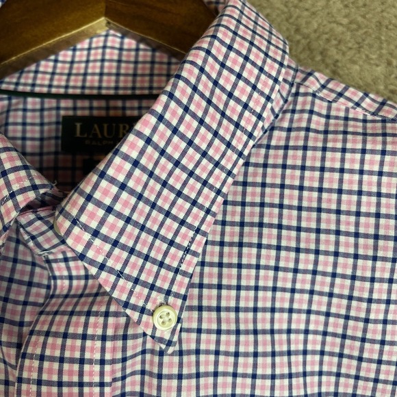 Lauren Ralph Lauren Dress Shirt Mens 16.5 Blue/Pink Classic Fit Checked Non Iron - Picture 3 of 10